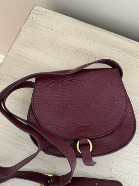 BCBGMaxAzria Burgundy Pebbled Leather Crossbody Saddle Bag